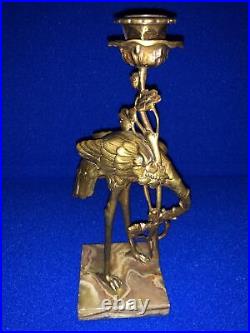 Ornate Brass Crane Or Ibis Statue Candle Holder