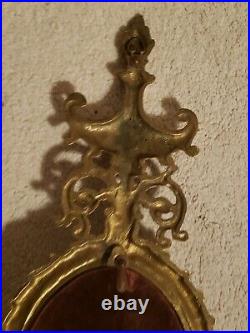 Ornate Brass Wall Sconce with Mirror & Candle Holder 24h Pair Vintage