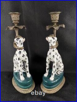 Ornate Dalmatian Dog Candle Holder Brass
