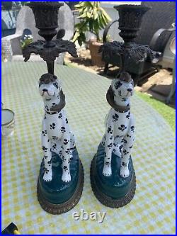 Ornate Dalmatian Dog Candle Holder Brass