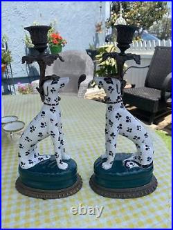 Ornate Dalmatian Dog Candle Holder Brass