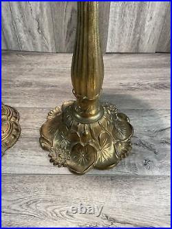 Ornate Floral Unmatched Pair of 2 Heavy Brass Candlesticks Wedding 20 Inch Tall