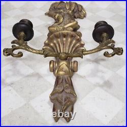 Ornate Monkey Palm Tree Wall Sconce Candle Holder Resin Brass Candlestick 20-1/4