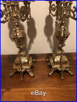 Ornate Vintage French Rococo Style Brass 5 Candle Candelabras Made in Italy