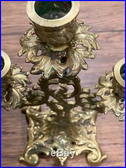 PAIR Antique Art Nouveau Brass 3 Hole Candlesticks Candle Holder 11 Tall
