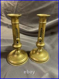 PAIR Antique Brass Push Up Candlestick 19th C