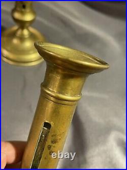 PAIR Antique Brass Push Up Candlestick 19th C