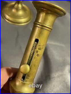 PAIR Antique Brass Push Up Candlestick 19th C