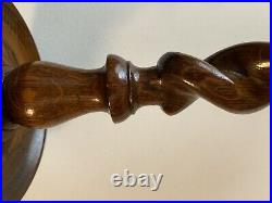 PAIR Antique English Oak Barley Twist Candlesticks Taper Candle Brass Thistle