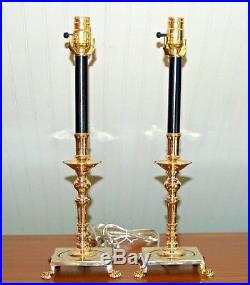 PAIR Brass Candlestick LAMPS Candle Holders PAIR Colonial Williamsburg Lion Feet