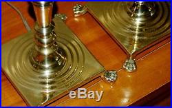 PAIR Brass Candlestick LAMPS Candle Holders PAIR Colonial Williamsburg Lion Feet