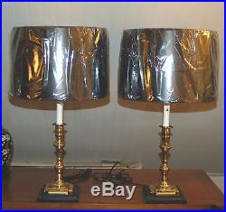 PAIR Brass Candlestick LAMPS PAIR Colonial Williamsburg Neoclassical Valsan