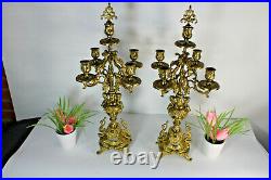 PAIR Brass cherub putti dragon candelabras candle holder