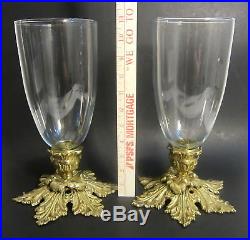 PAIR COLONIAL WILLIAMSBURG HARVIN Brass ACANTHUS LEAF Hurricane Candle Lamps XC