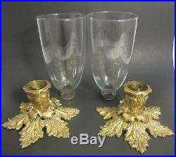 PAIR COLONIAL WILLIAMSBURG HARVIN Brass ACANTHUS LEAF Hurricane Candle Lamps XC