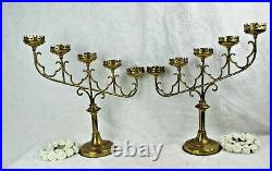 PAIR Church Altar neo gothic brass copper 5 arm candle holders religious