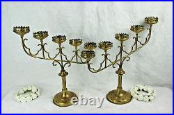 PAIR Church Altar neo gothic brass copper 5 arm candle holders religious