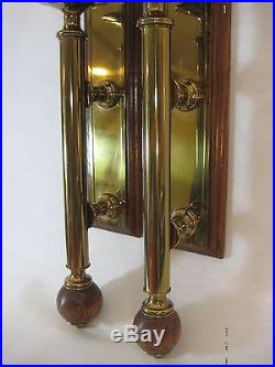 PAIR OF OLD VINTAGE RARE BRASS DOOR HANDLE ON WOOD WALL HANGING CANDLE HOLDERS