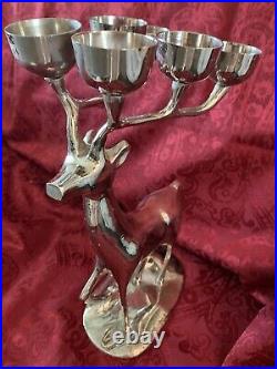 PAIR OF SILVER PLATED BRASS REINDEER Candle Holder Christmas Decor 13 3/4 Tall