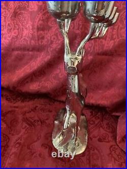 PAIR OF SILVER PLATED BRASS REINDEER Candle Holder Christmas Decor 13 3/4 Tall