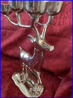 PAIR OF SILVER PLATED BRASS REINDEER Candle Holder Christmas Decor 13 3/4 Tall