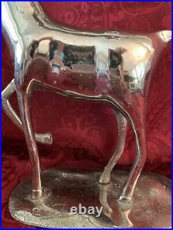 PAIR OF SILVER PLATED BRASS REINDEER Candle Holder Christmas Decor 13 3/4 Tall