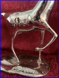 PAIR OF SILVER PLATED BRASS REINDEER Candle Holder Christmas Decor 13 3/4 Tall