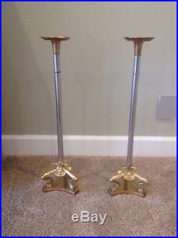 PAIR OF VINTAGE Maitland Smith Baroque brass chrome candle holders 22