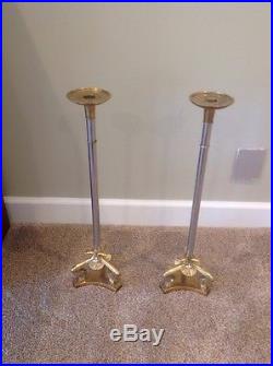 PAIR OF VINTAGE Maitland Smith Baroque brass chrome candle holders 22