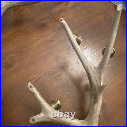 PAIR Of ANTIQUE DEER ANTLER CANDLE HOLDERS WITH BRASS