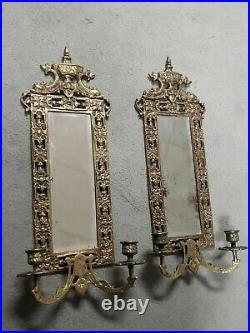 PAIR Rococo Bronze Victorian Mirror Wall Sconces Candleholders 21