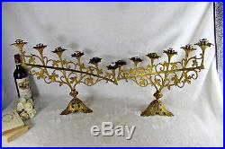 PAIR altar church candelabras candle holders 6 arms 1930 Brass floral religious