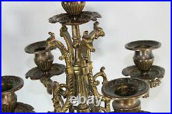 PAIR antique French bronze Brass phoenix bird dragon putti Candelabras