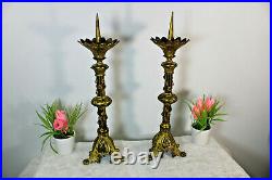 PAIR antique brass church altar candlesticks candle holder