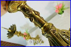 PAIR antique brass church altar candlesticks candle holder