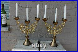 PAIR antique french neo gothic brass church altar candelabras candle holder