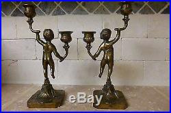 PAIR of 2 ARM Vintage Cherub Brass Bronze colored double Candlestick holders
