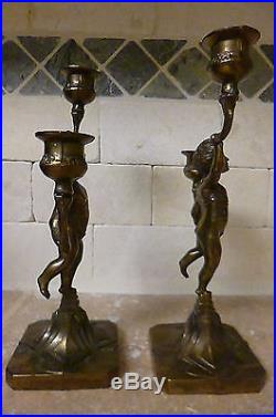 PAIR of 2 ARM Vintage Cherub Brass Bronze colored double Candlestick holders
