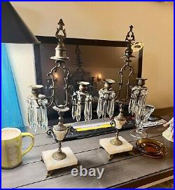 PAIR of LANCERS marble /Crystal And brass candelabras from the 1800s. RARE