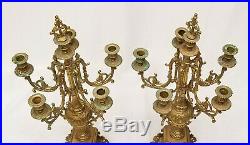 PAIR of VINTAGE LIBERACE STYLE BAROQUE SIGNED ITALIAN 5 ARM BRASS CANDELABRA