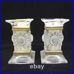 PAQUERETTES by LALIQUE Pair Crystal Brass Candlesticks Candleholders SOLD AS IS