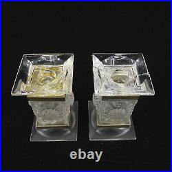 PAQUERETTES by LALIQUE Pair Crystal Brass Candlesticks Candleholders SOLD AS IS
