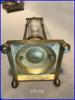 PV04892 Vintage Heavy Brass Nautical 19 Candle Holder with Glass Hurricane PAIR