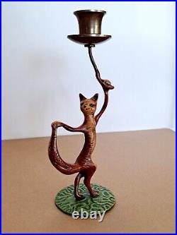 Painted Dancing Fox holding a Duck Head Candle Holder Vintage