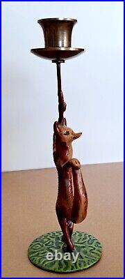 Painted Dancing Fox holding a Duck Head Candle Holder Vintage