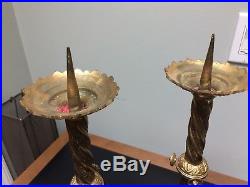 Pair 18 Brass Church Candlesticks Candle Holder Altar Spike End Tripod Legs