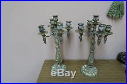 Pair @ 2 Ornate Gilt Metal Brass Bronze Candle-holder Candelabra 14.5 Tall