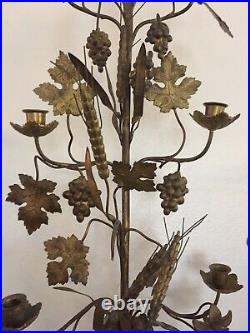 Pair 41 inch Brass Victorian Antique Candle Holders Grapes Flowers Candelabra
