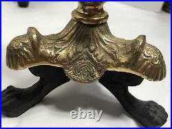 Pair Antique Brass Candlestick with Lion Claw Feet Legs vintage Candle Holder