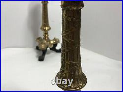 Pair Antique Brass Candlestick with Lion Claw Feet Legs vintage Candle Holder